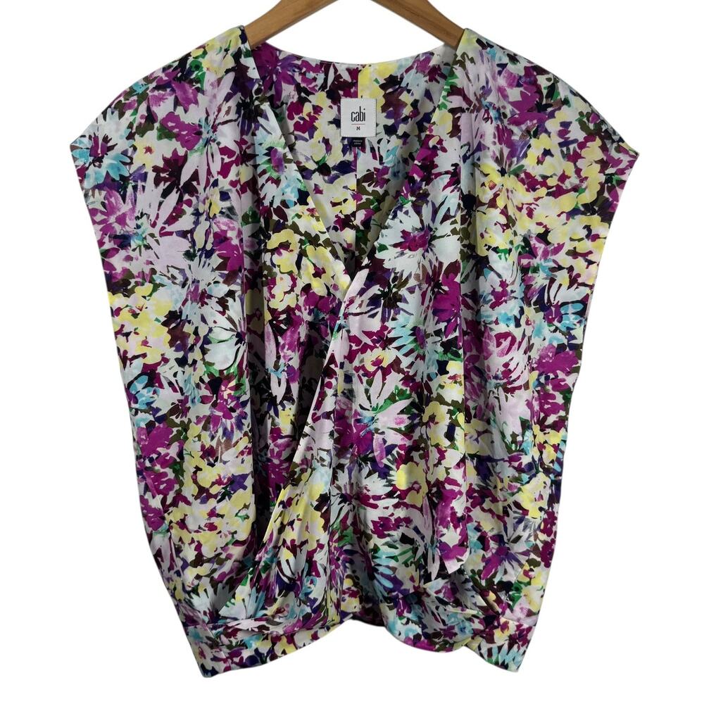 Cabi Top Women M Eden Floral Print Purple 5211 Wrap Blouse‎ Career Spring Modest